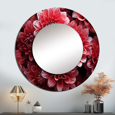 Crimson Mums Elegance Blooms I - Mums Round Mirror Wall Decor_MTMIR116478