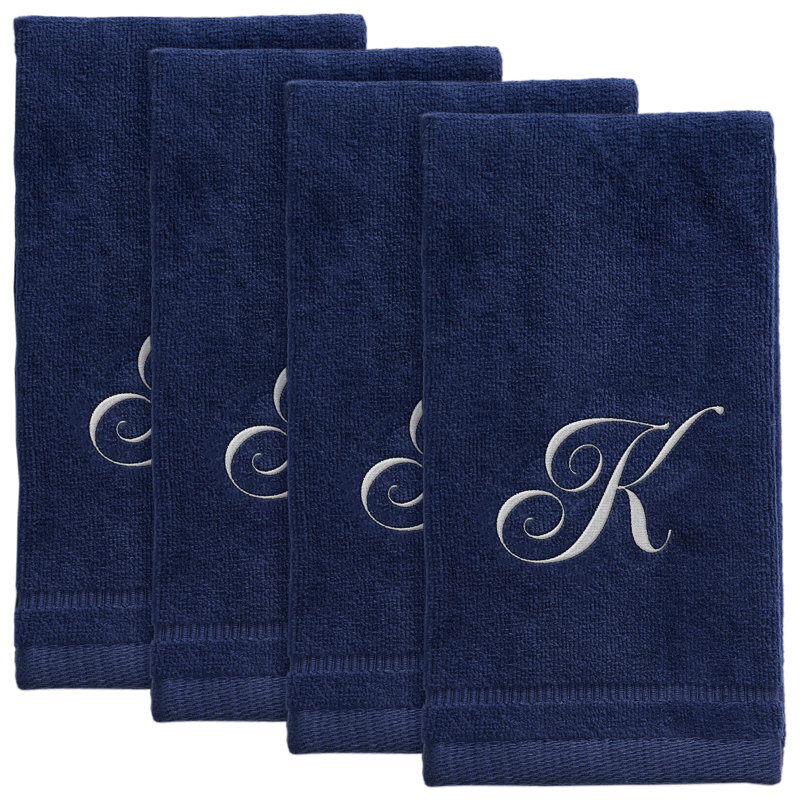 Ensemble de 4 serviettes monogrammées bleu marine - brodées blanches, K