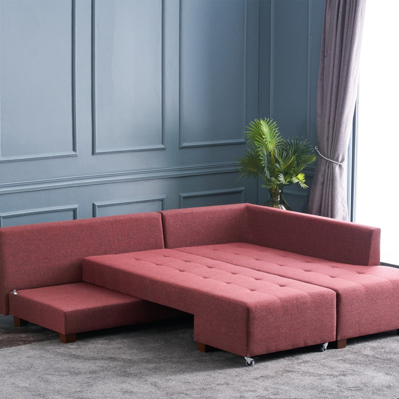 Canapé-lit large de 110,2 po Harjeevan, Orienté à droite, 100 % polyester rouge bordeaux