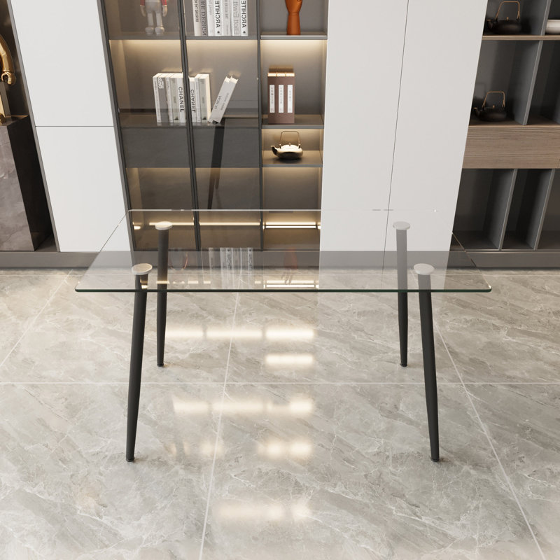 Ensemble de table de salle à manger moderne en verre avec table et 4 chaises en velours