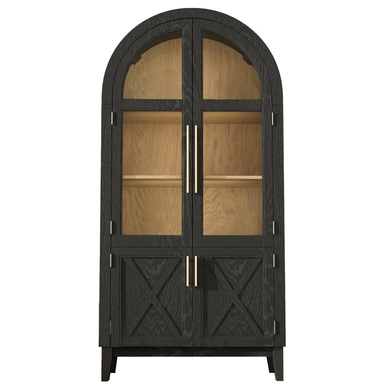 Breakwater Bay Tall Arch Storage Cabinet, Arched Kitchen Pantry Cabinet With Reversible 4 Rattan Doors, Adjustable Shelves Arched Display Floor Cabinet For Kitchen And Dining Room (74.3")