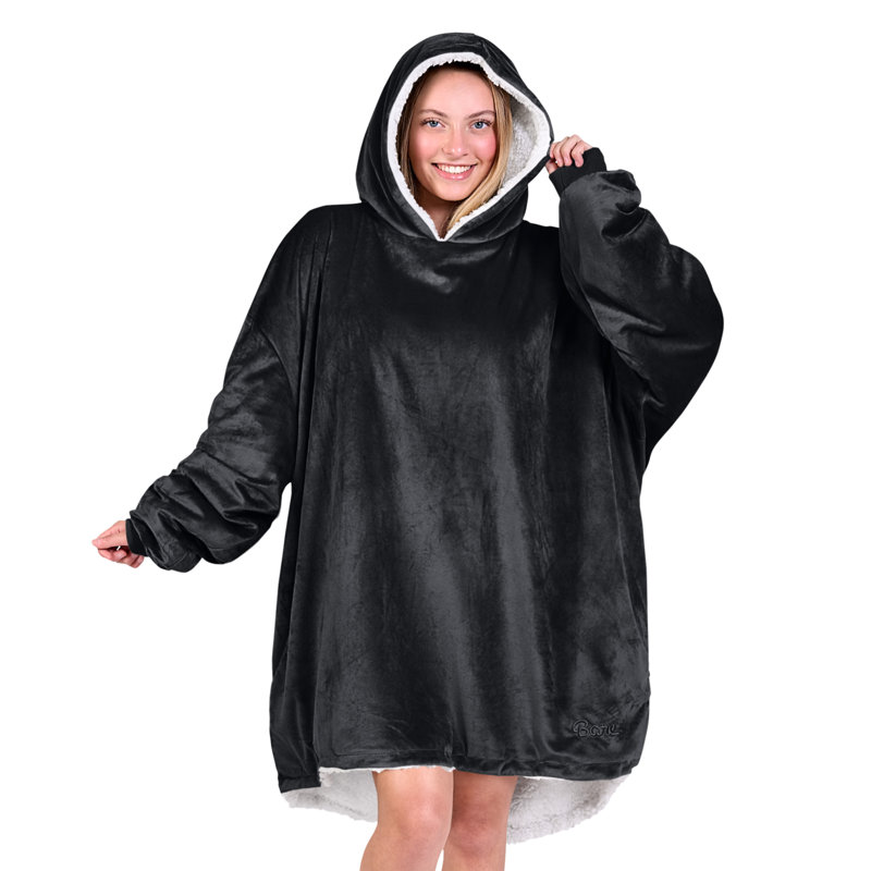 Couverture en sherpa à capuche portable, Noir, noir, noir, noir, Adulte