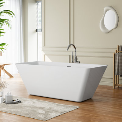 Baignoire de trempage autoportante en acrylique L 66 po x l 29,5 po à deux extrémités, blanc brillant