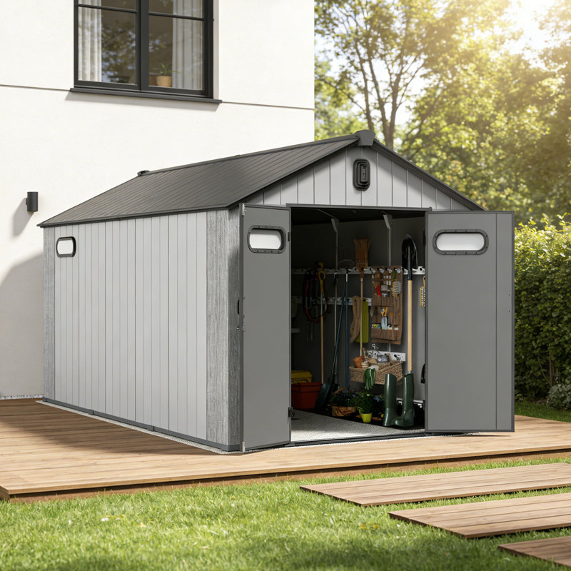 8 ft. W x 14 ft. D Plastic Portable Outdoor Storage Shed, 93.58" H x 93.74" W x 161.34" D