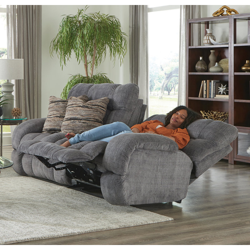 Annaliisa Upholstered 93'' Reclining Sofa, Gray Polyester, Manual