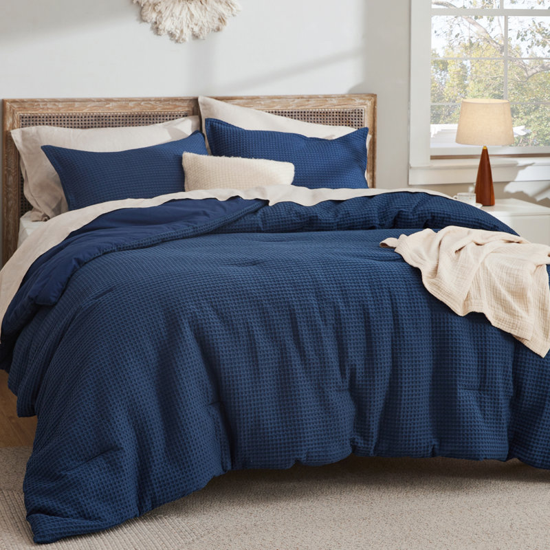 Bedsure Waffle Comforter Set, Gray, King Comforter + 2 King Shams