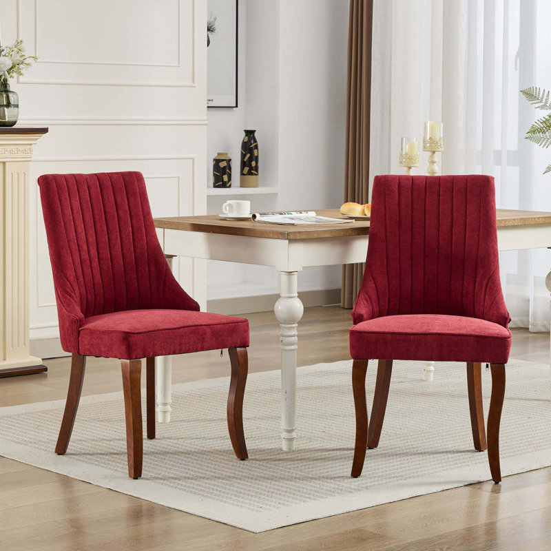 Chaise de salle à manger en lin, ensemble de 2, Lin vin rouge