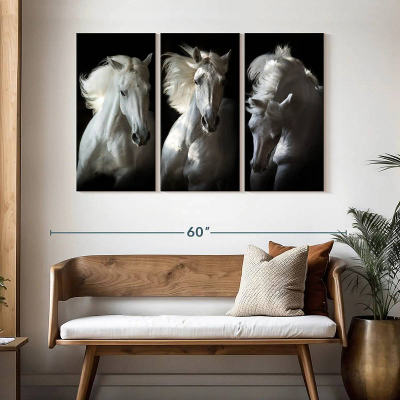 Brampt Three White Horses, 32" H x 50" W