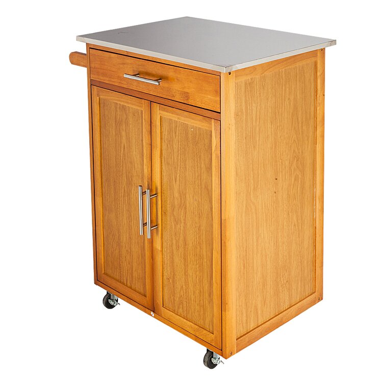 Peterborough 28.54" Kitchen Cart with Stainless Steel Top and Locking Wheels
