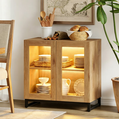 Buffet avec portes en verre, crédence moderne avec tablette réglable et base en métal, armoire de rangement pour bar et salon, cuisine
