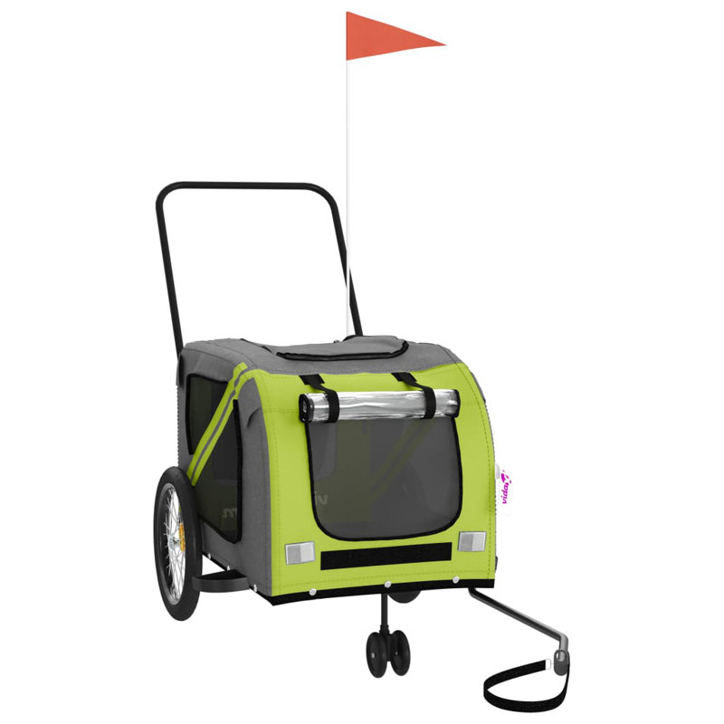 Pet Bike Trailer Oxford Fabric and Iron, 65cm H x 63cm W x 121cm D, Green/Grey
