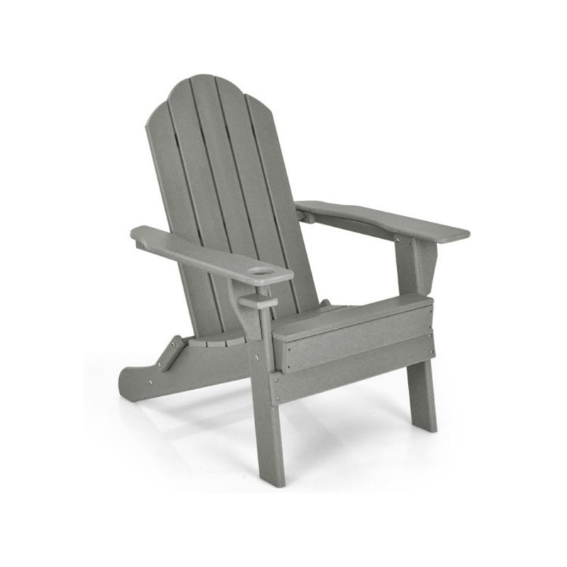 Foldable Weather Resistant Patio Chair With Built-In Cup Holder, Red