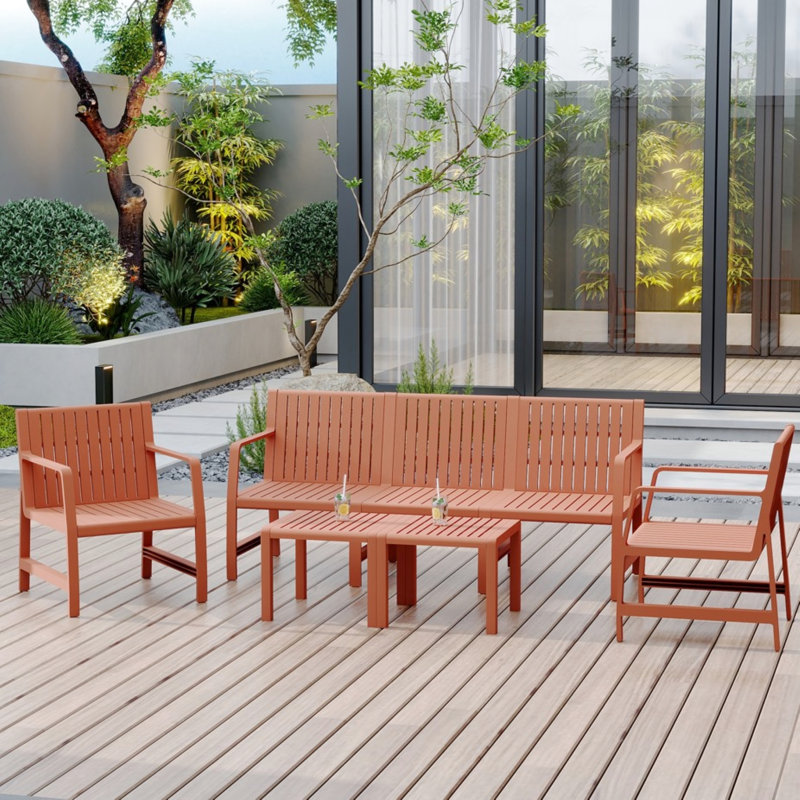 5 patio intérieur / extérieur - brun abricot 3, 2 chaises, tables basses, structure en rouille, polypropylène, imperméable, installation rapide, conception intelligente pour les petits patios du matin sur les balcons