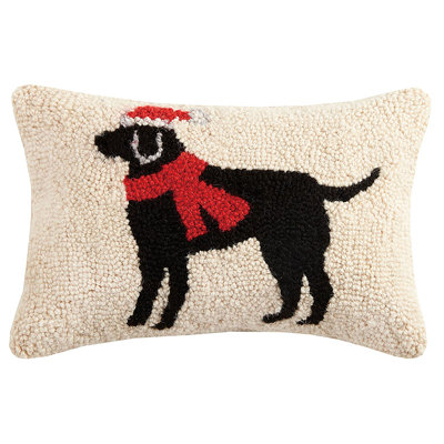 Christmas Lab Hook Wool Lumbar Pillow