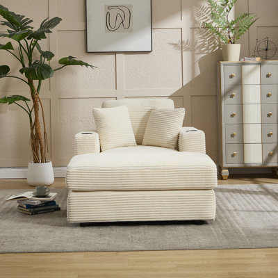 Canapé rembourré en velours côtelé avec sac à magazines et coussins détachables Corduroy