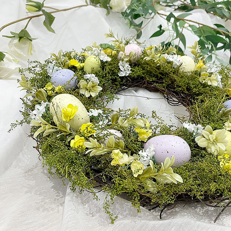 TRIXES Easter Wreath | Seasonal Door Decoration with Pastel Eggs and Spring Florals | Angelian