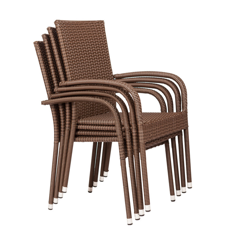 Morgan Wicker chairs ,Stacking, No Assembly ,Steel Powder Coated Frame - 4 piece, Dark Brown