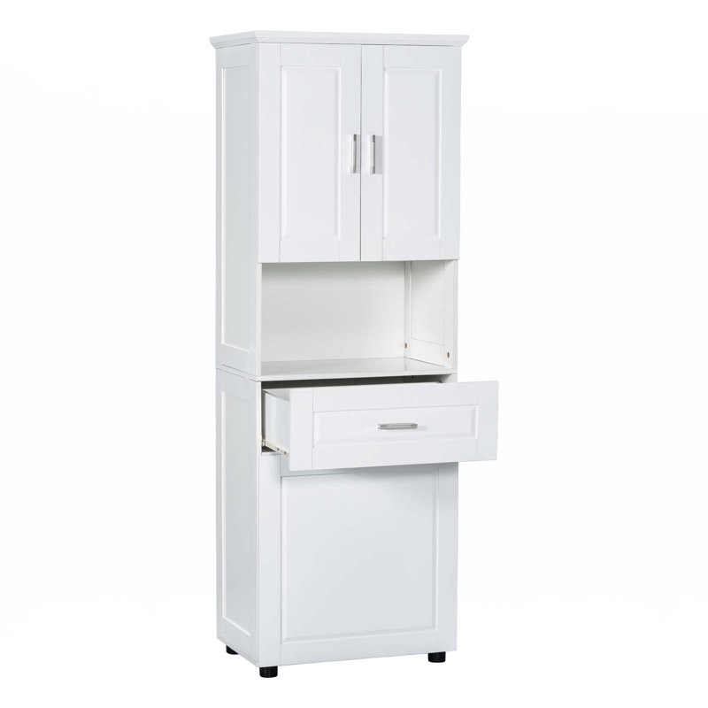 Tall Bathroom Cabinet With Laundry Basket, White