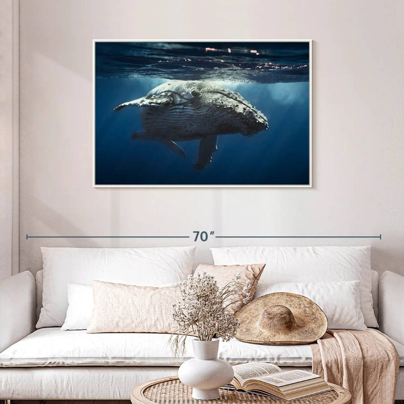 Baleine écumante, Cadre flottant blanc, 43 po x 29 po