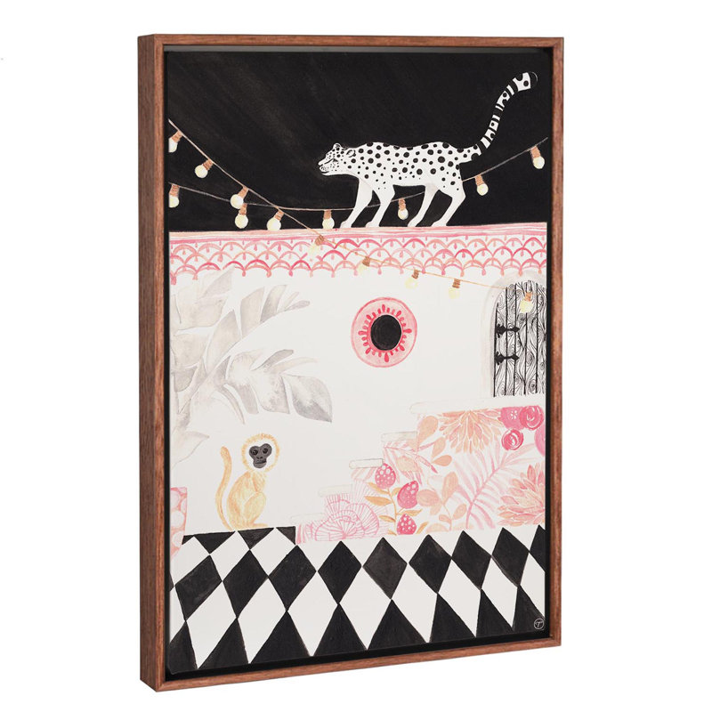Art sur papier leopard et singe, H 26 po x l 18 po x P 1,5 po, Toile avec cadre en bois classique