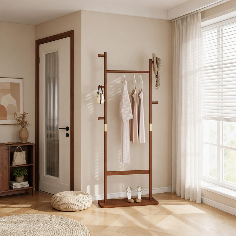 Portemanteaux en bois massif 23,6 * 11 * 64,1 po Protection de l'environnement solide Facile à assembler Peut être placé dans la chambre / entrée / salon (noyer)