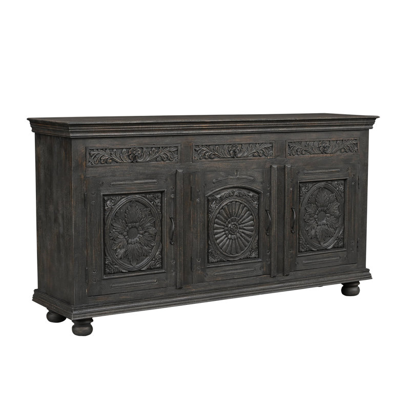 Buffet en bois massif sculpté Harleen, L 81 po, Noir