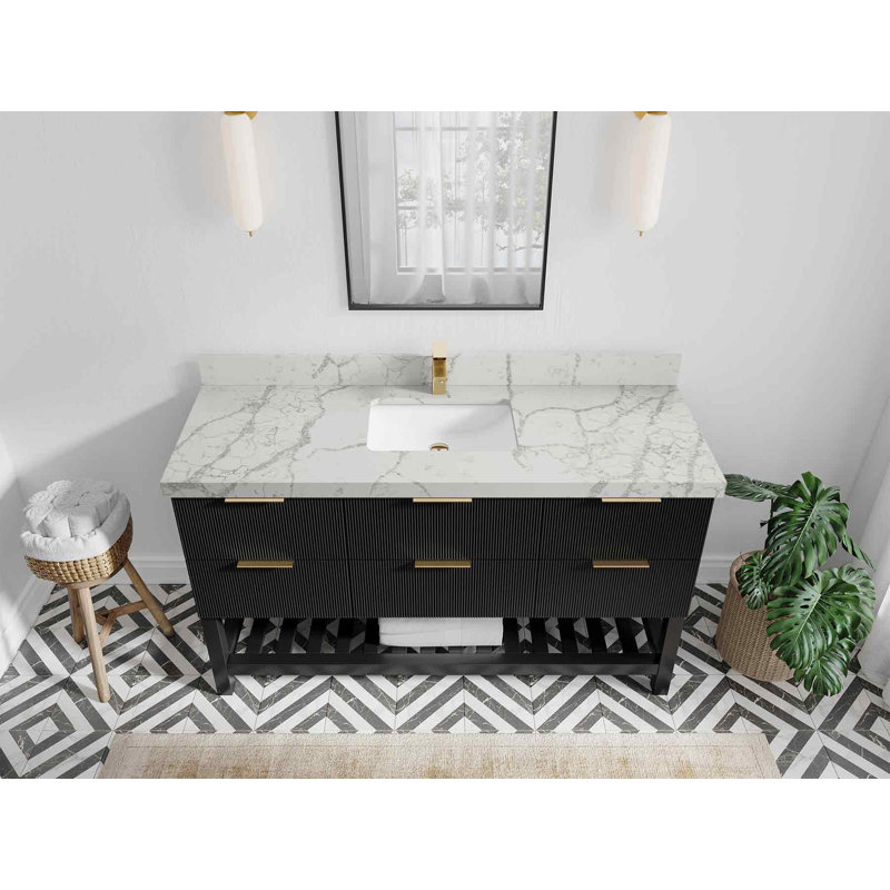 60'' Single Bathroom Vanity with Quartz Top, Venatino