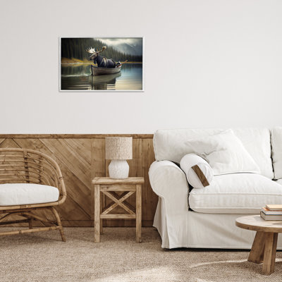 Moose in Canoe Tranquility Framed Giclee, design by Sasha