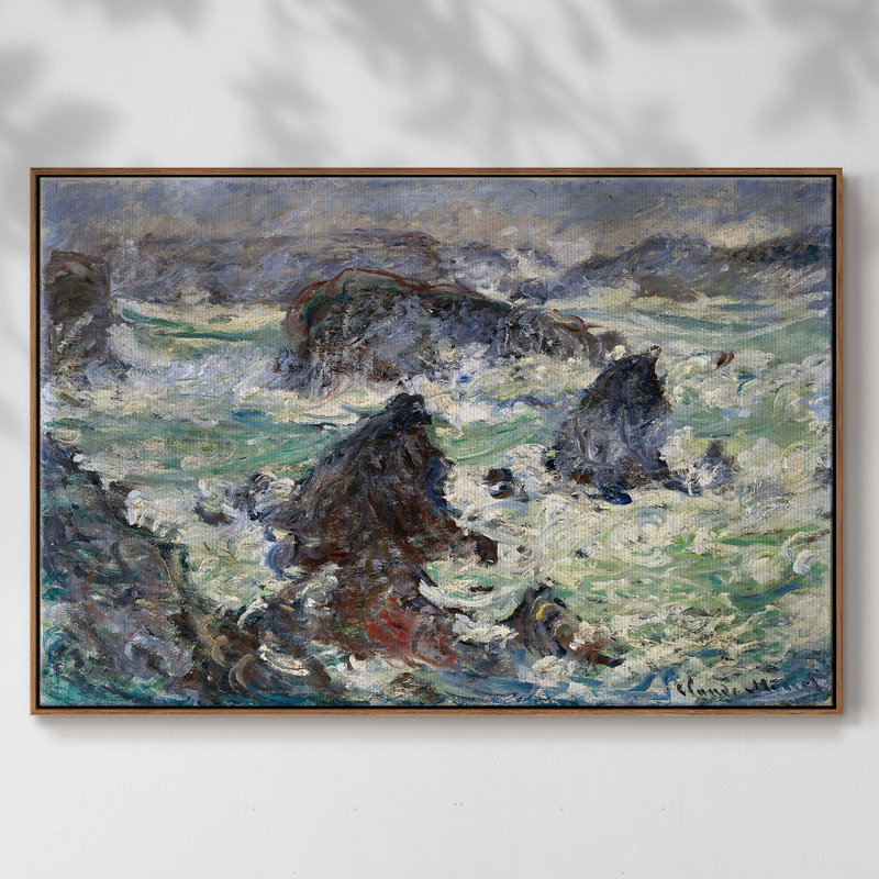 Tempête sur la côte de Belle, reproduction d'art sur toile, H 27 po x l 41 po x P 2 po, Noyer
