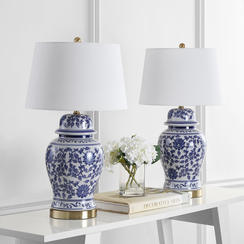 Ensemble de lampes de table bleues et blanches 31 po Mccrady