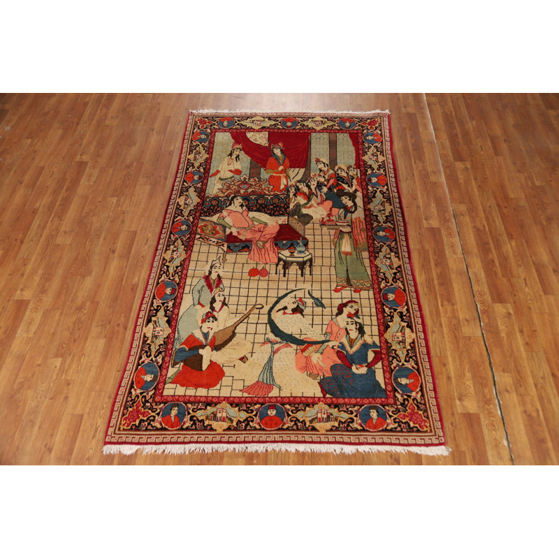 Pre-1900 Antique Wool Pictorial   Rug 4x7