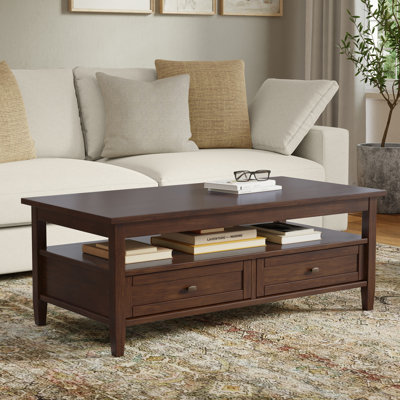 Warm Shaker 48"W Solid Wood Transitional Coffee Table With Storage Drawers And Open Shelf