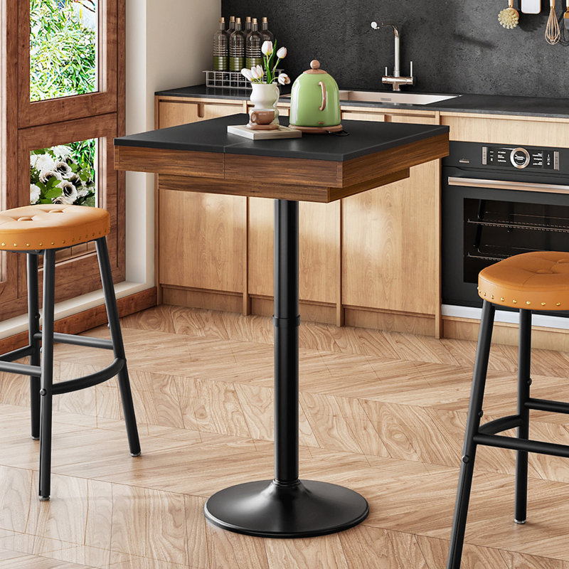 Square Bar Table with Storage, Pub Table with Sliding Tabletop
