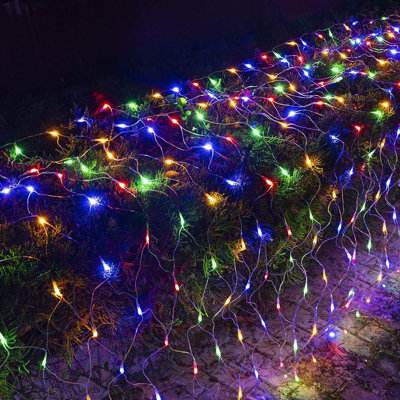  Christmas 360 LED Net Lights, 12FT x 5 FT Connectable Waterproof String Lights Clear Wire with 8 Modes, Christmas Decorations for Indoor Outdoor Xmas Yard Garden Decor (Multi Colored)
