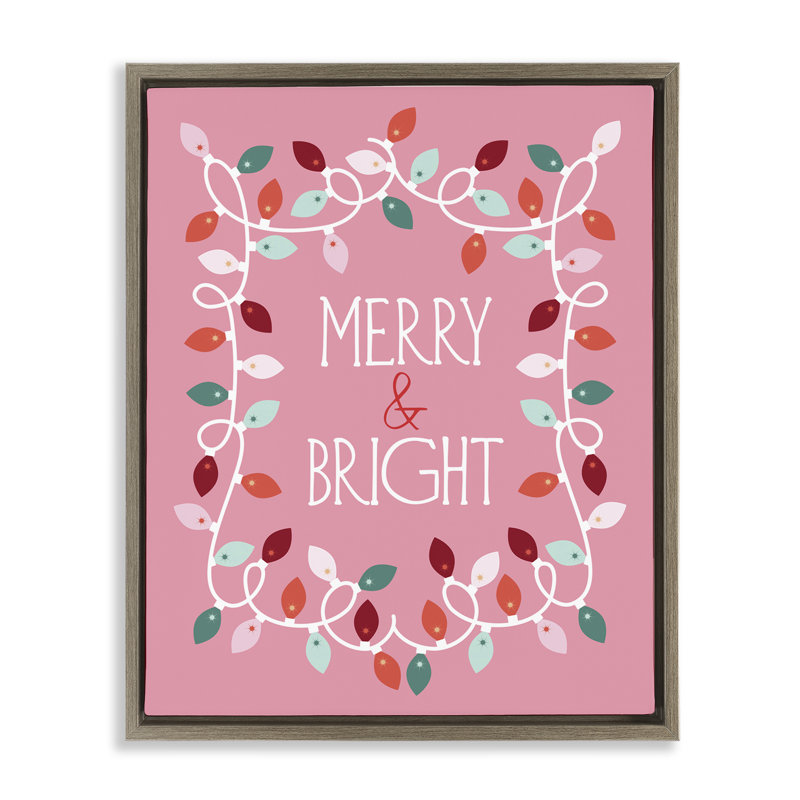 «Merry and Bright Pink», art mural sur toile par Brandi Powell, H 31 po x l 25 po, Cadre flottant orme Montalcino