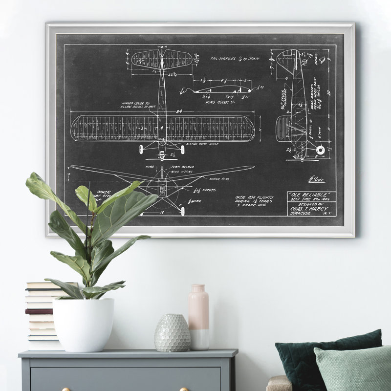 «Aeronautic Blueprint VIII» - Cadre photo, impression sur toile, H 18,5 po x l 24,5 po x P 1,5 po, Argent