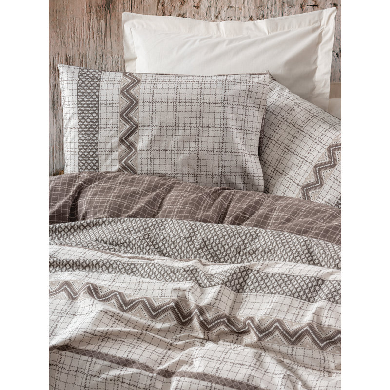 Aeilt Brown/White 145 TC Duvet Cover Set, Brown White, 155 x 200 cm