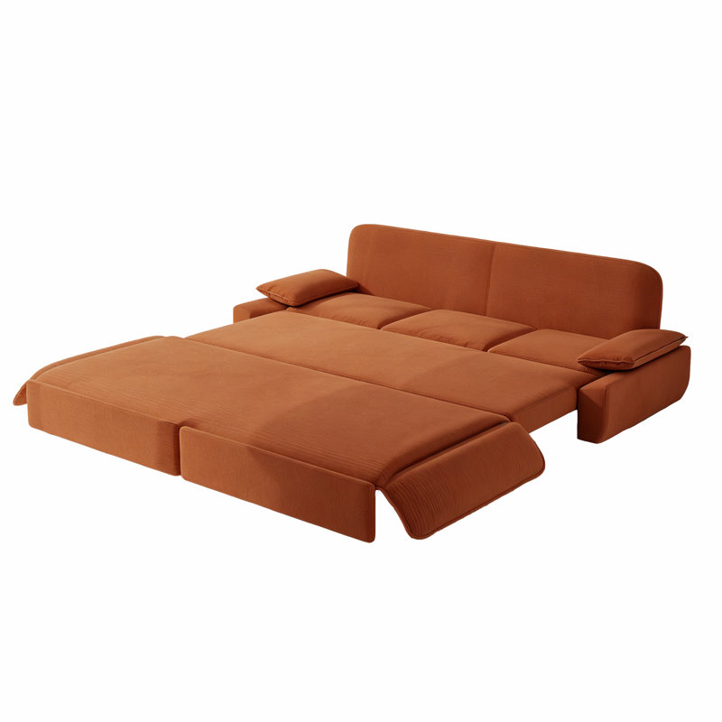 94.5" King Size Pull Out Sofa Bed,3-In-1 Convertible Sleeper Sofa,Multi-Functional Corduroy  Bed,Orange, Orange