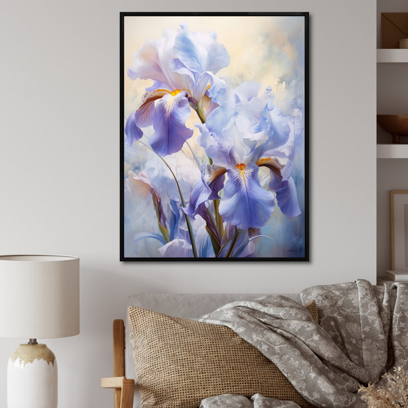 Impression romantique sur toile rose et mauve iris, H 20 po x l 12 po x P 1 po, Cadre flottant noir