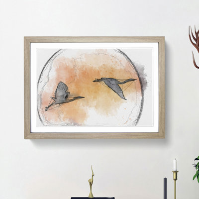 Two Heron Birds in Flight in Abstract - Picture Frame Graphic Art Print