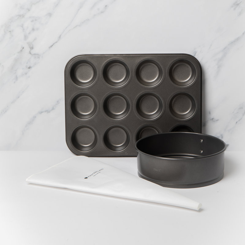 MasterClass 3pc Baking Set with 20cm Spring Form Tin, 12-Hole Deep Pan and 40cm Reusable Icing/Piping Bag