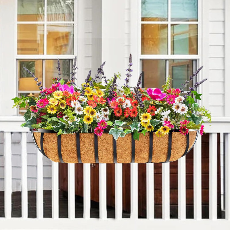 4Pcs 30" Window Box Deck Railing Planter With Coco Liner, Metal ...