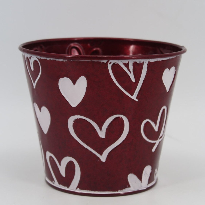 Hearts On Light Metal Planter, Red/White
