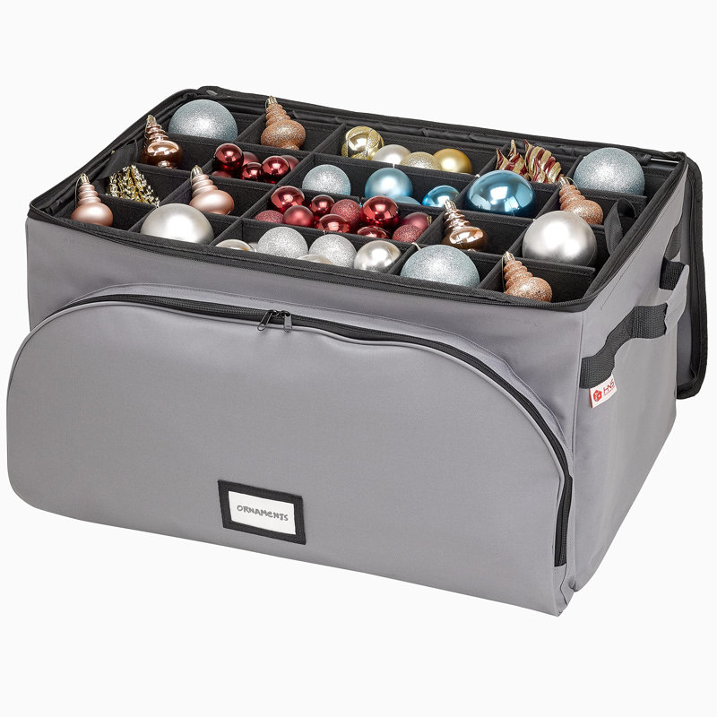 Boîte de rangement d'ornement de Noël pouvant contenir des ornements de 72 à 4 pouces avec 3 plateaux individuels, Gris