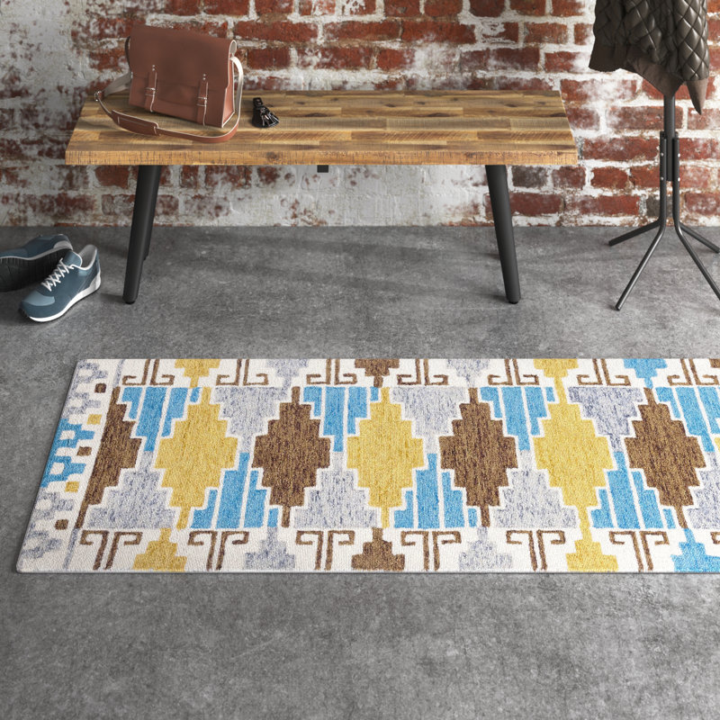 Tapis bleu / ivoire Shirley Drive 913, Tapis de couloir 2 pi 3 po x 8 pi