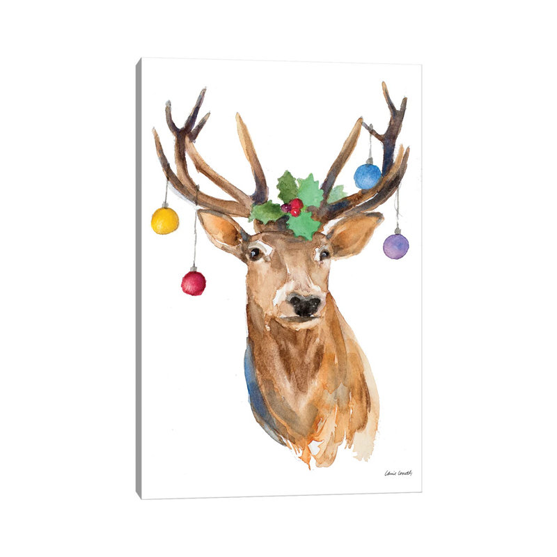 Deer With Holly And Ornaments by Lanie Loreth - Wrapped Canvas Gallery-Wrapped Canvas, 20.32 cm H x 30.48 cm W