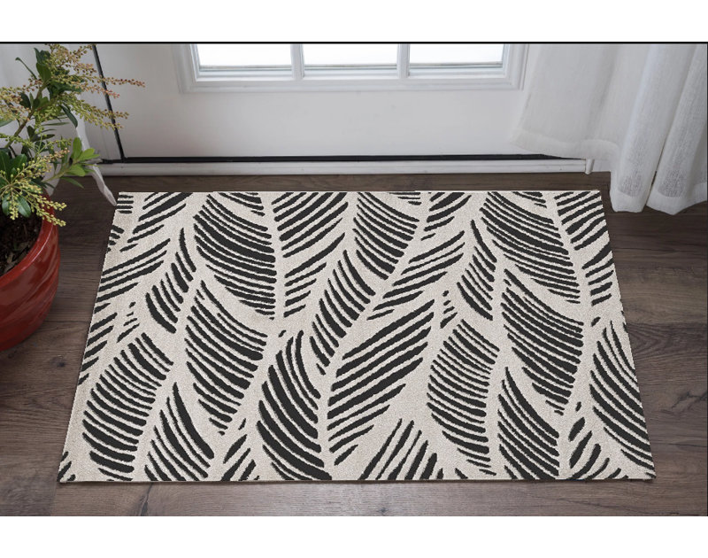 Tapis d'extérieur 3 pi x 5 pi noir et blanc tissé à la machine