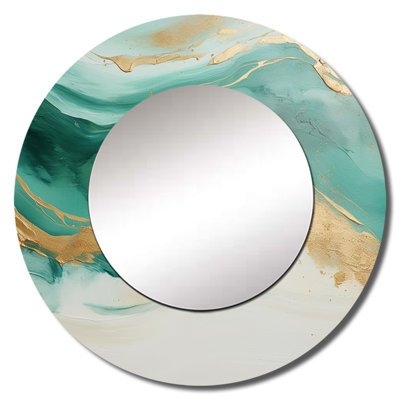 Roba Gold And Black Soft Wave Fusion I - Abstract Shapes Mirror, Beige Round Unique Wall Mirror, Printed Metal Art