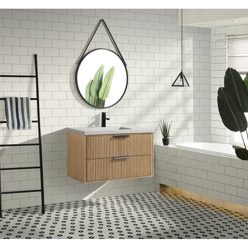 Anelie 36'' Single Bathroom Vanity with Concrete Top, Weathered Fir, Matte Black
