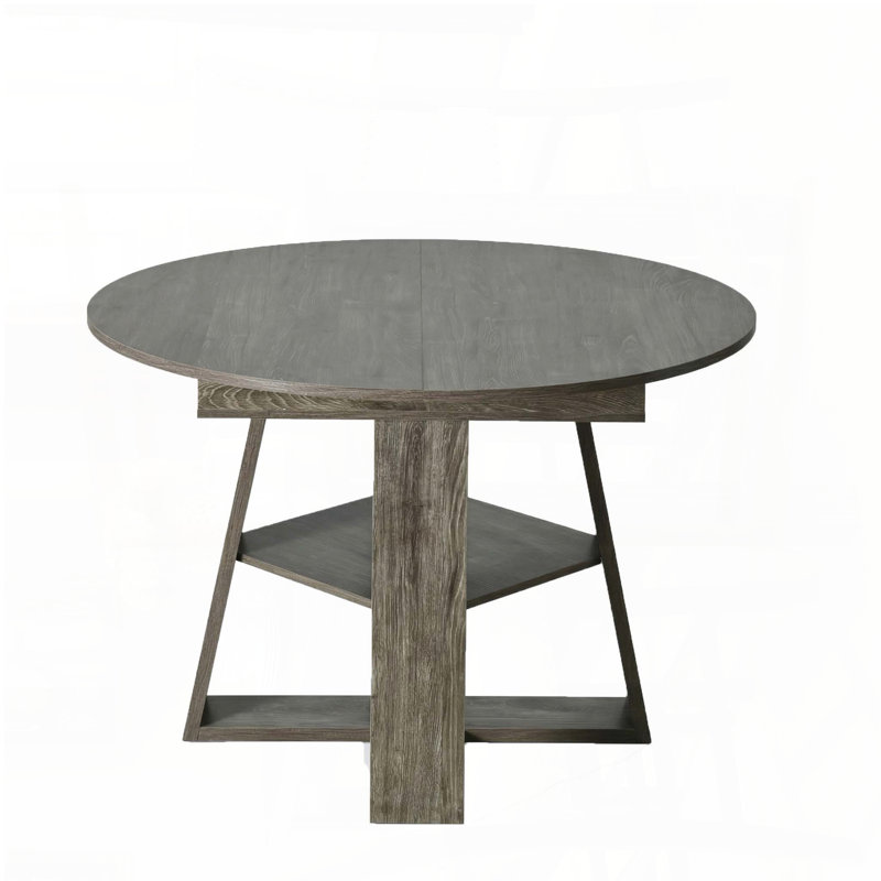 Table de salle à manger extensible ronde à ovale pour 4-8 - couleur bois, base en bois aggloméré avec tablette de rangement